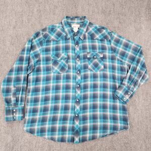 Wrangler Shirt Mens XXL 2XL Blue Plaid Wrancher Long Sleeve Western Pearl Snap
